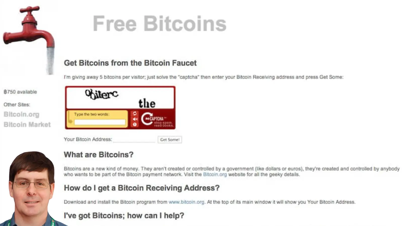 A photo of the Bitcoin event: The first bitcoin faucet was launched by Gavin Andresen giving away 5 BTC per person