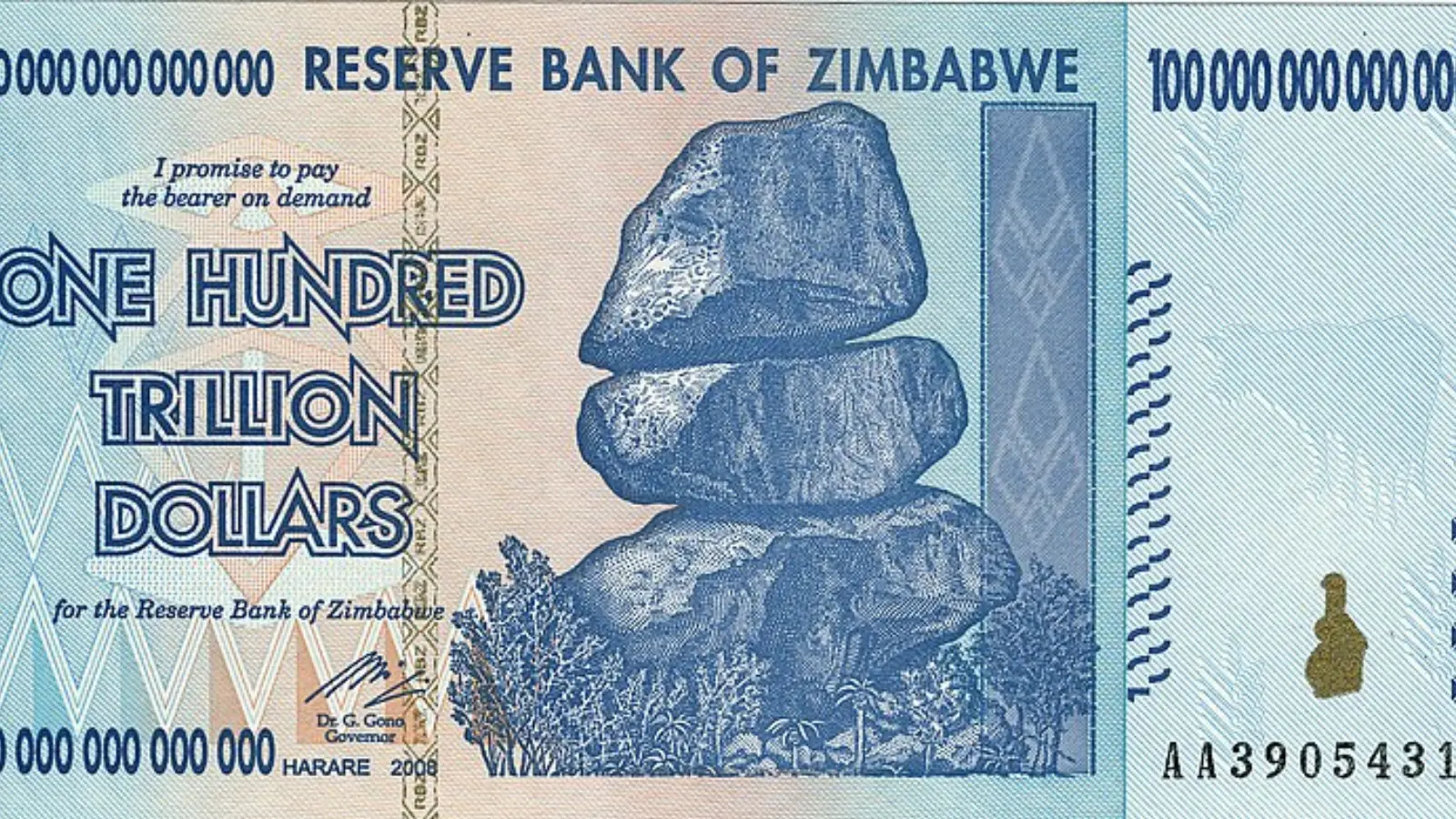 A photo of the Bitcoin event: Largest numeric value ever traded for bitcoins thus far occurred where 4 BTC was exchanged for one hundred trillion Zimbabwe dollar