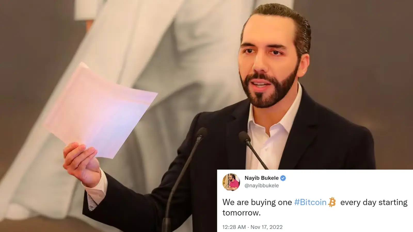 A photo representation of the Bitcoin event, El Salvador announces they will be buying 1 Bitcoin a day for the foreseeable future