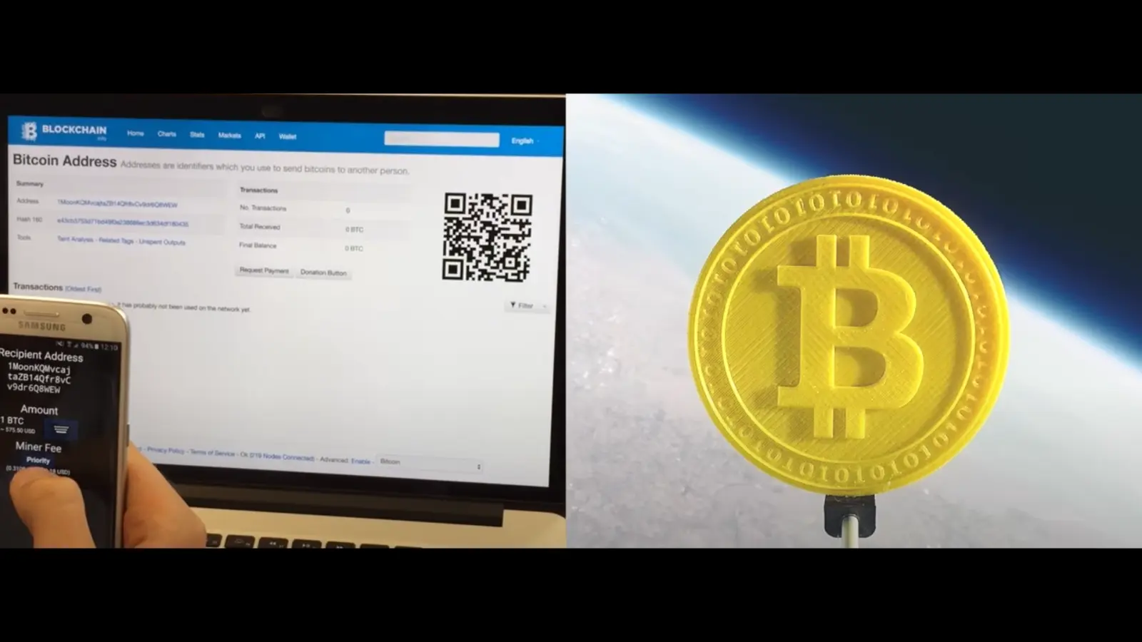 A photo of the Bitcoin event: A bitcoin wallet was sent to space and live streamed online