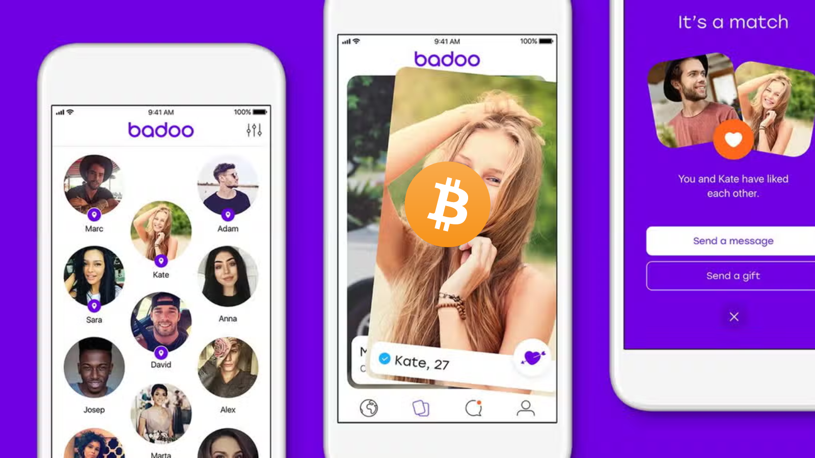 A photo representation of the Bitcoin event, Dating App, Badoo began accepting Bitcoin for in app purchases