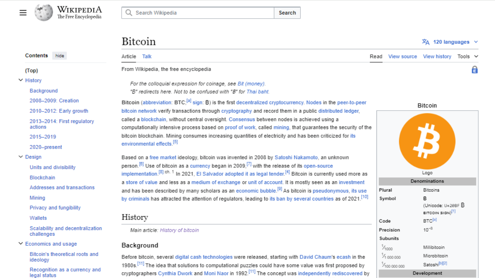 A photo representation of the Bitcoin event, The Wikipedia page for Bitcoin was first published