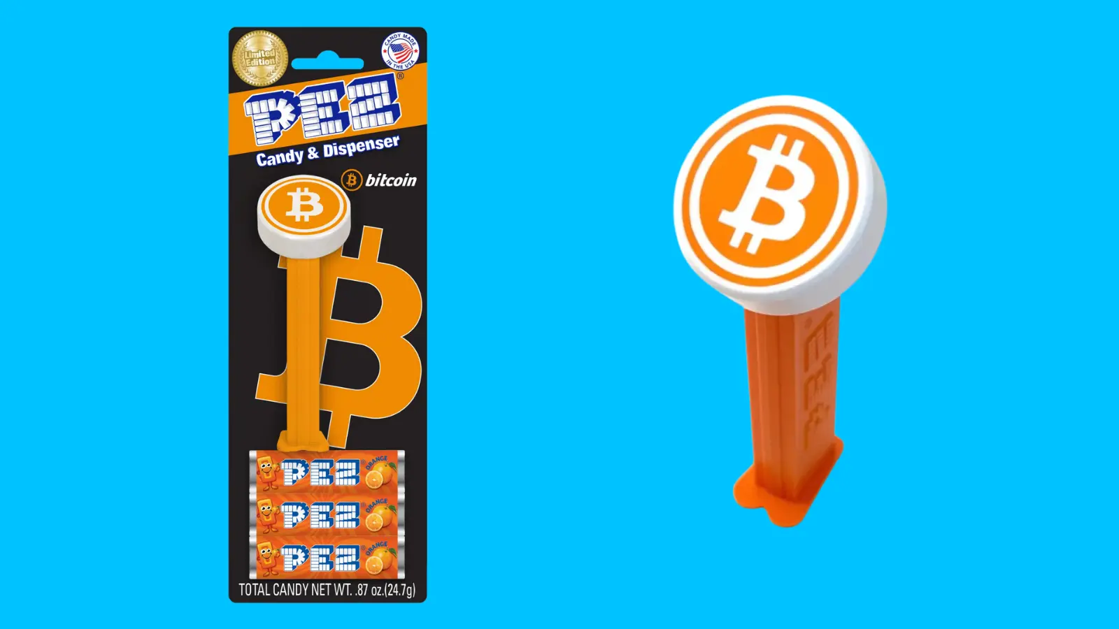 A photo representation of the Bitcoin event, First Bitcoin PEZ Dispenser