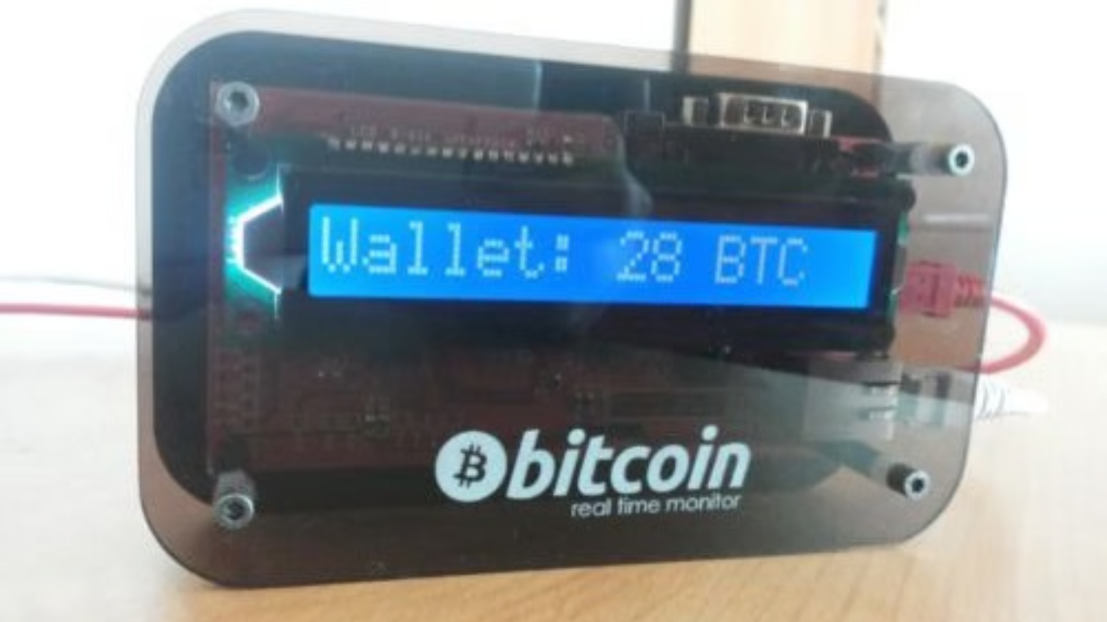 A photo of the Bitcoin event: The first physical bitcoin price and wallet monitor was built