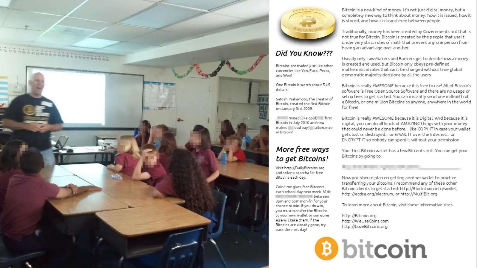 A photo of the Bitcoin event: The first recorded bitcoin class was taught a 4th grade group