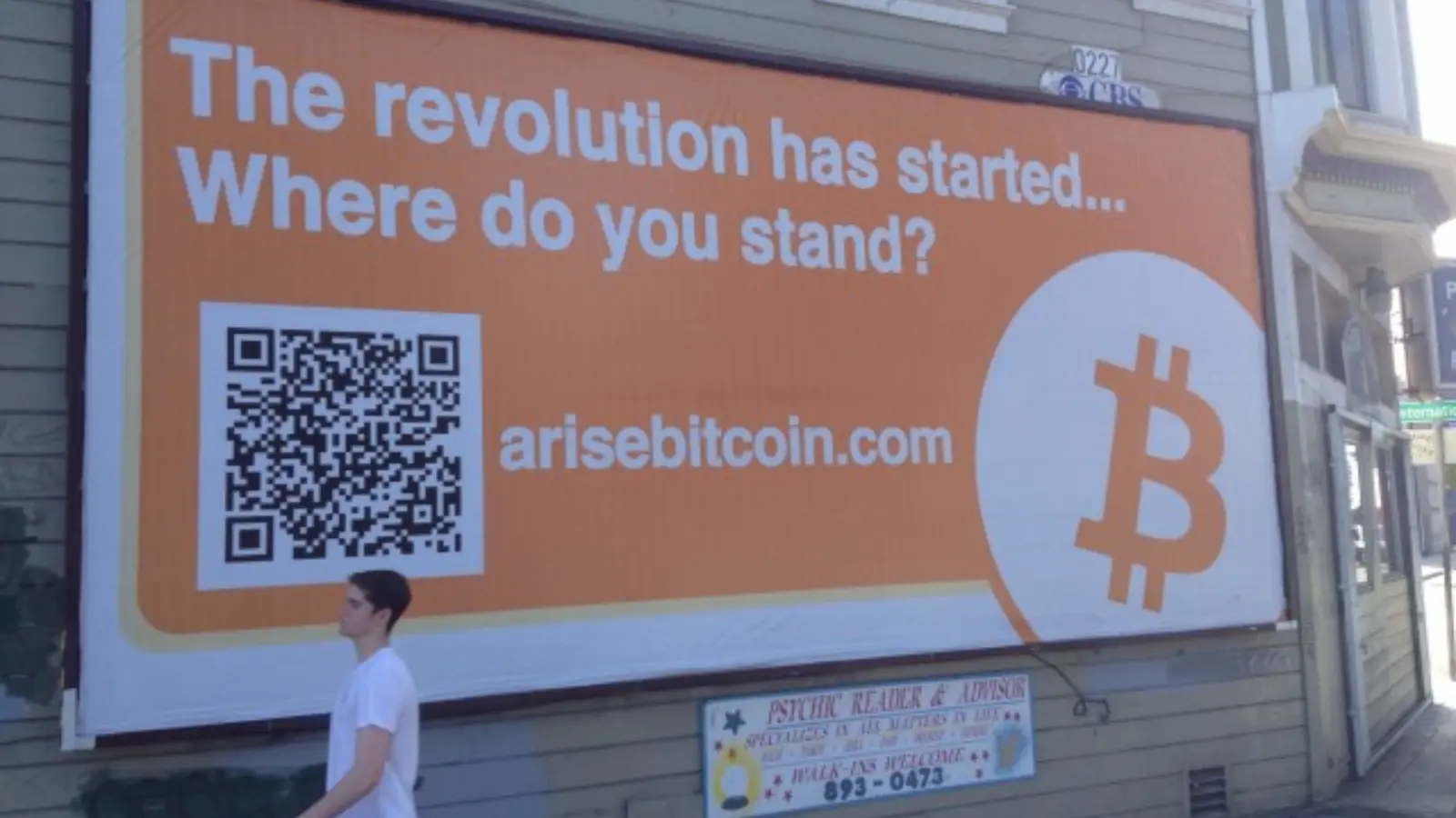 A photo representation of the Bitcoin event, The first Bitcoin billboard advert was spotted in San Francisco, USA