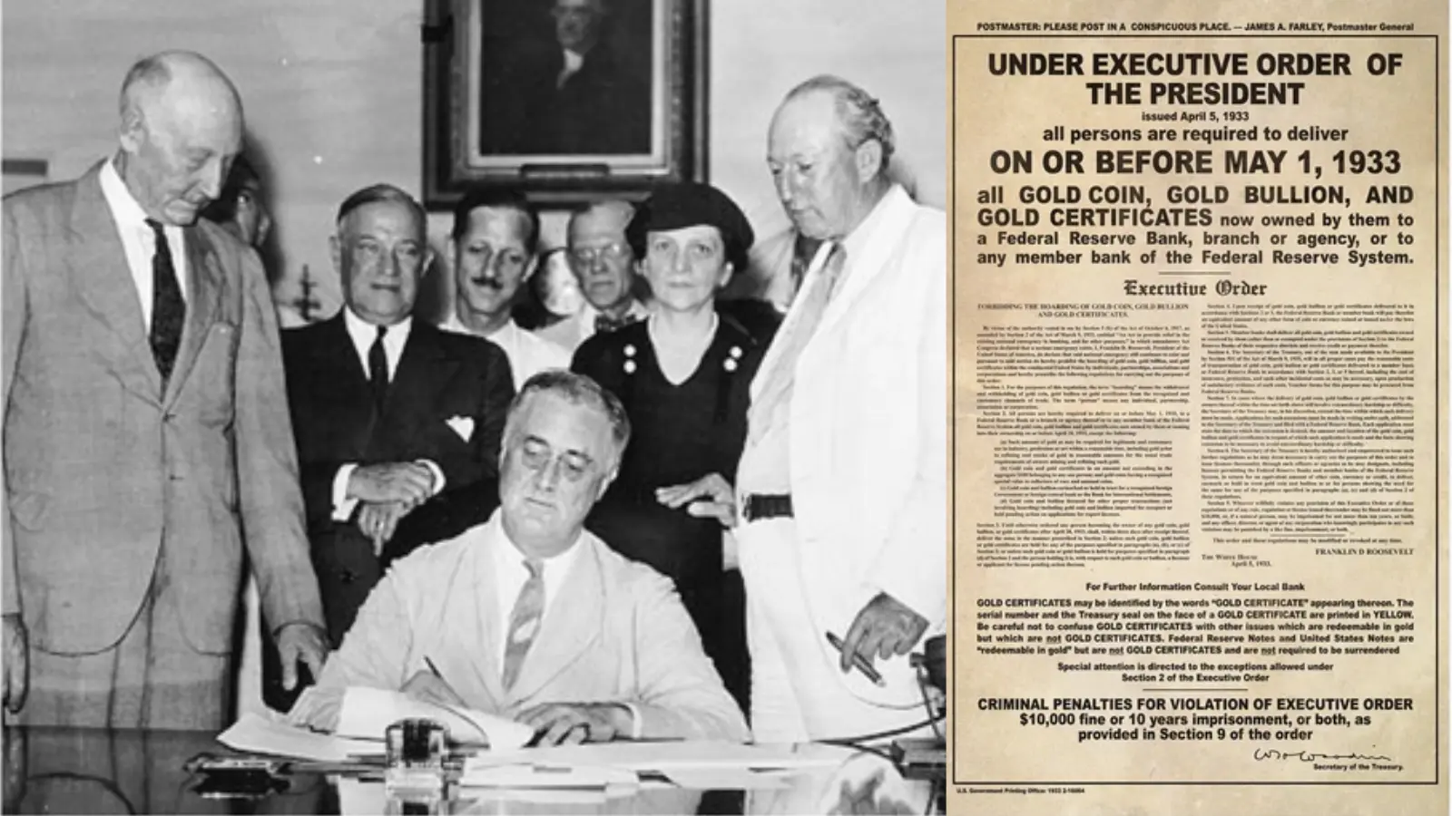 A photo representation of the Bitcoin event, Executive order 6102 was signed by President Franklin D, Roosevelt confiscating the US population's gold